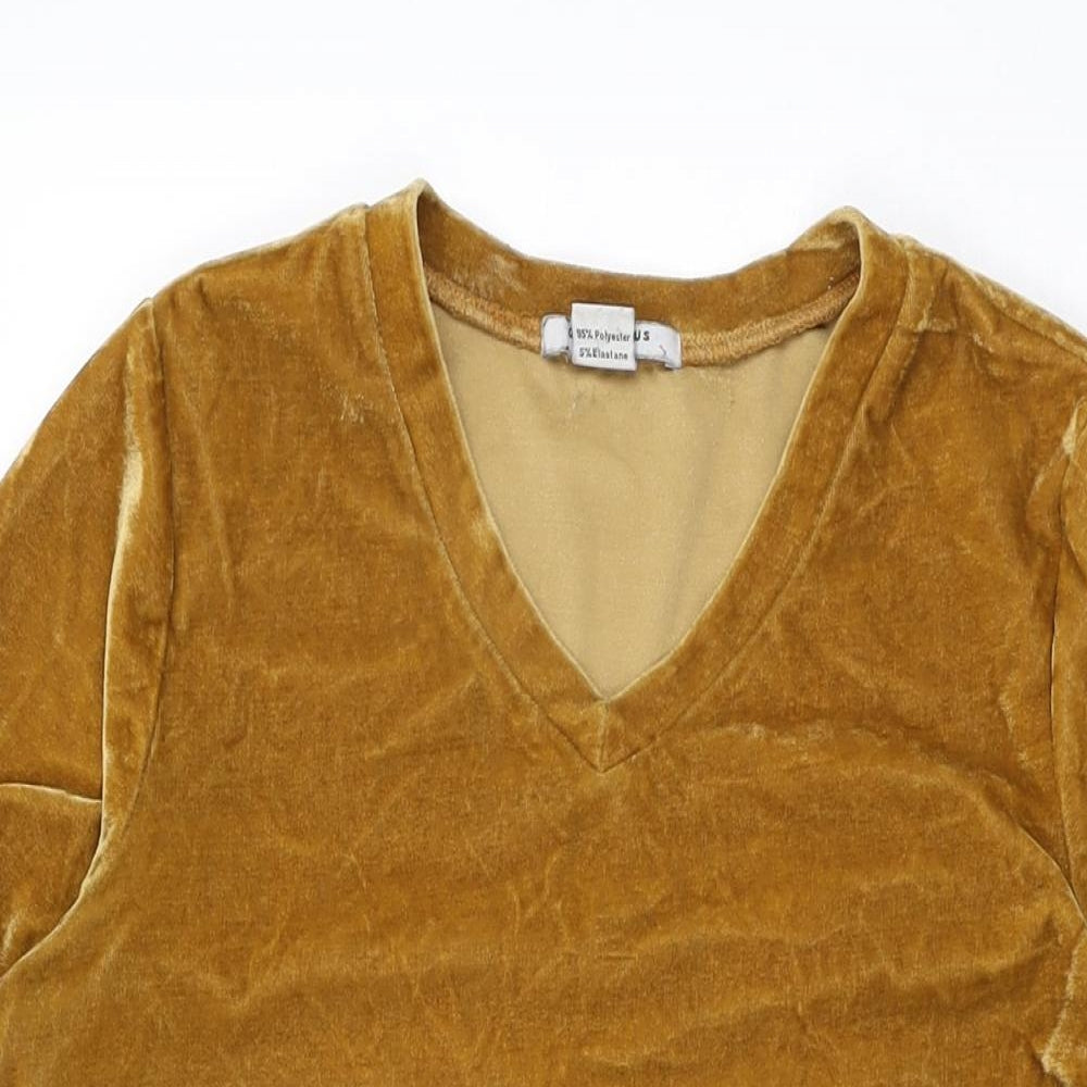 Glamorous Womens Yellow Polyester Shift Size S V-Neck Pullover