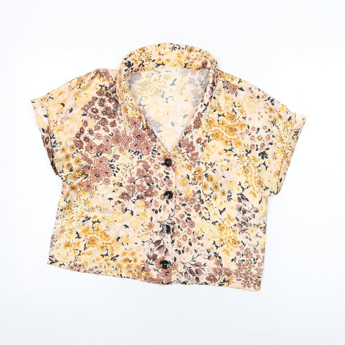 Mango Womens Beige Floral Polyester Basic Button-Up Size M Collared