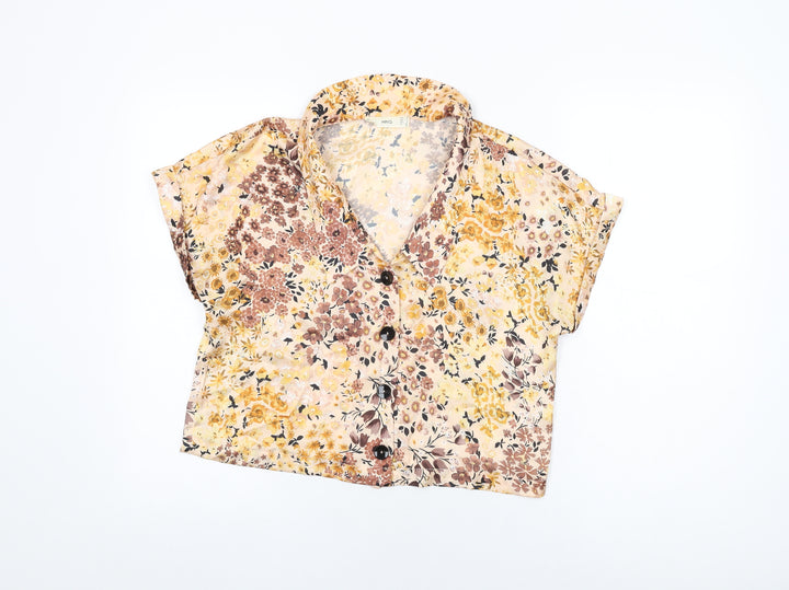 Mango Womens Beige Floral Polyester Basic Button-Up Size M Collared