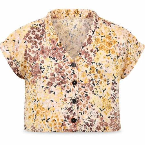Mango Womens Beige Floral Polyester Basic Button-Up Size M Collared