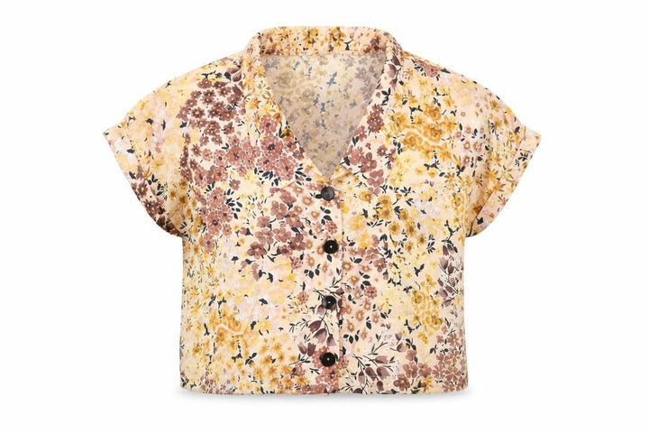 Mango Womens Beige Floral Polyester Basic Button-Up Size M Collared