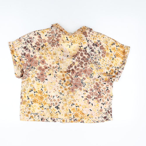 Mango Womens Beige Floral Polyester Basic Button-Up Size M Collared