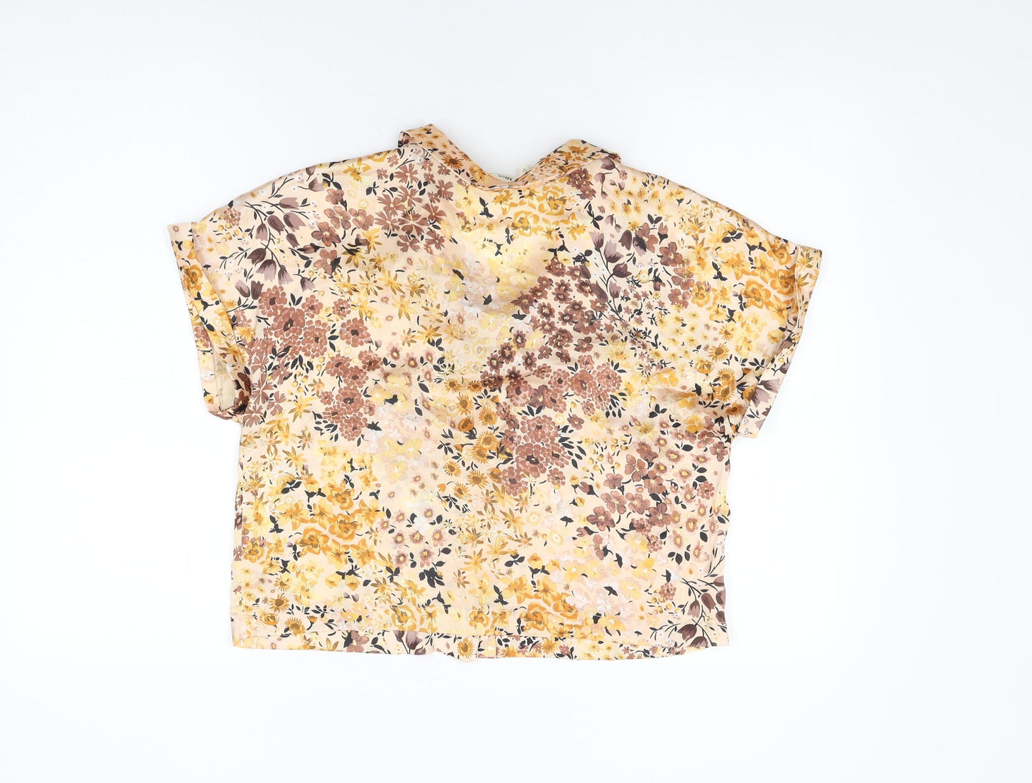 Mango Womens Beige Floral Polyester Basic Button-Up Size M Collared