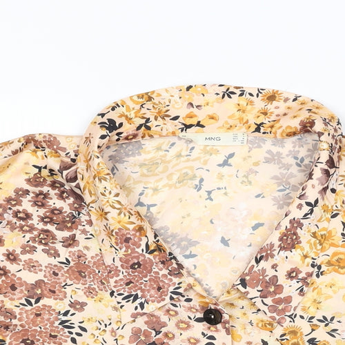 Mango Womens Beige Floral Polyester Basic Button-Up Size M Collared