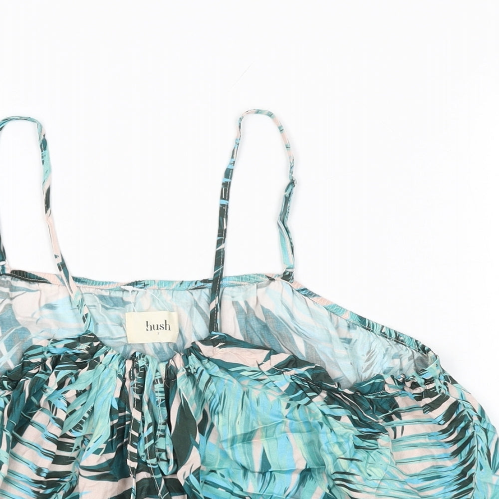 Hush Womens Green Geometric Polyester Basic T-Shirt Size S Round Neck