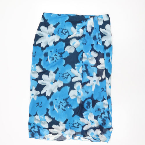 Roman Womens Blue Floral Polyester Swing Skirt Size 12 Zip