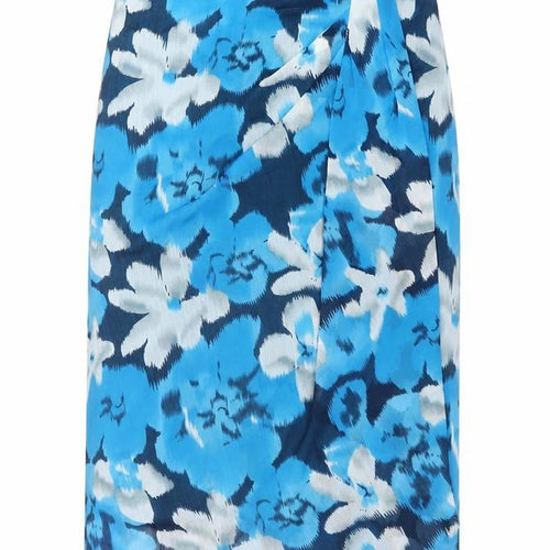 Roman Womens Blue Floral Polyester Swing Skirt Size 12 Zip