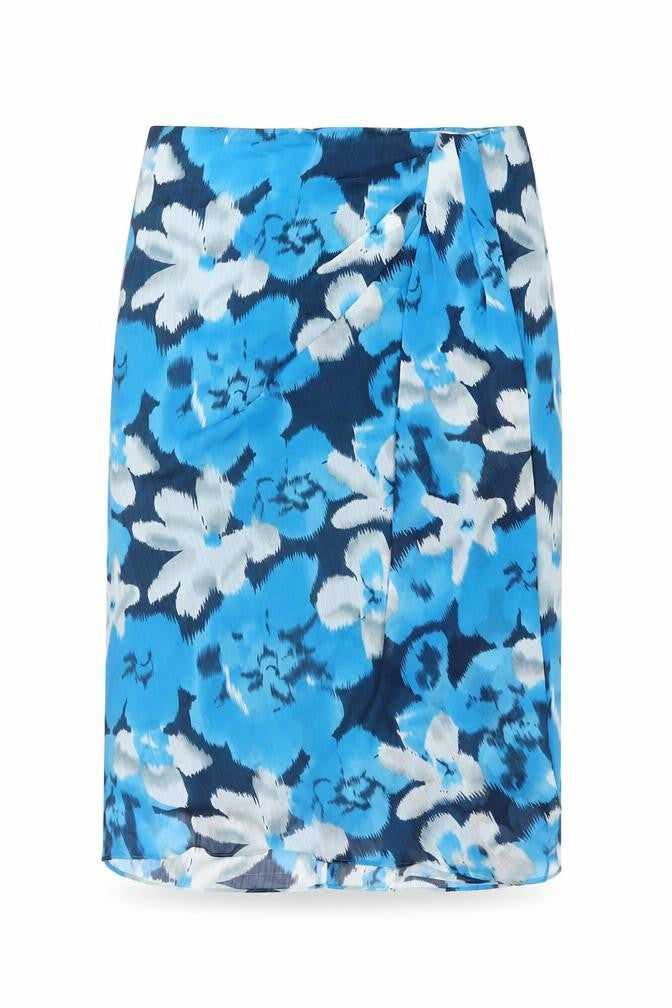 Roman Womens Blue Floral Polyester Swing Skirt Size 12 Zip
