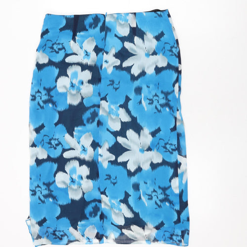 Roman Womens Blue Floral Polyester Swing Skirt Size 12 Zip