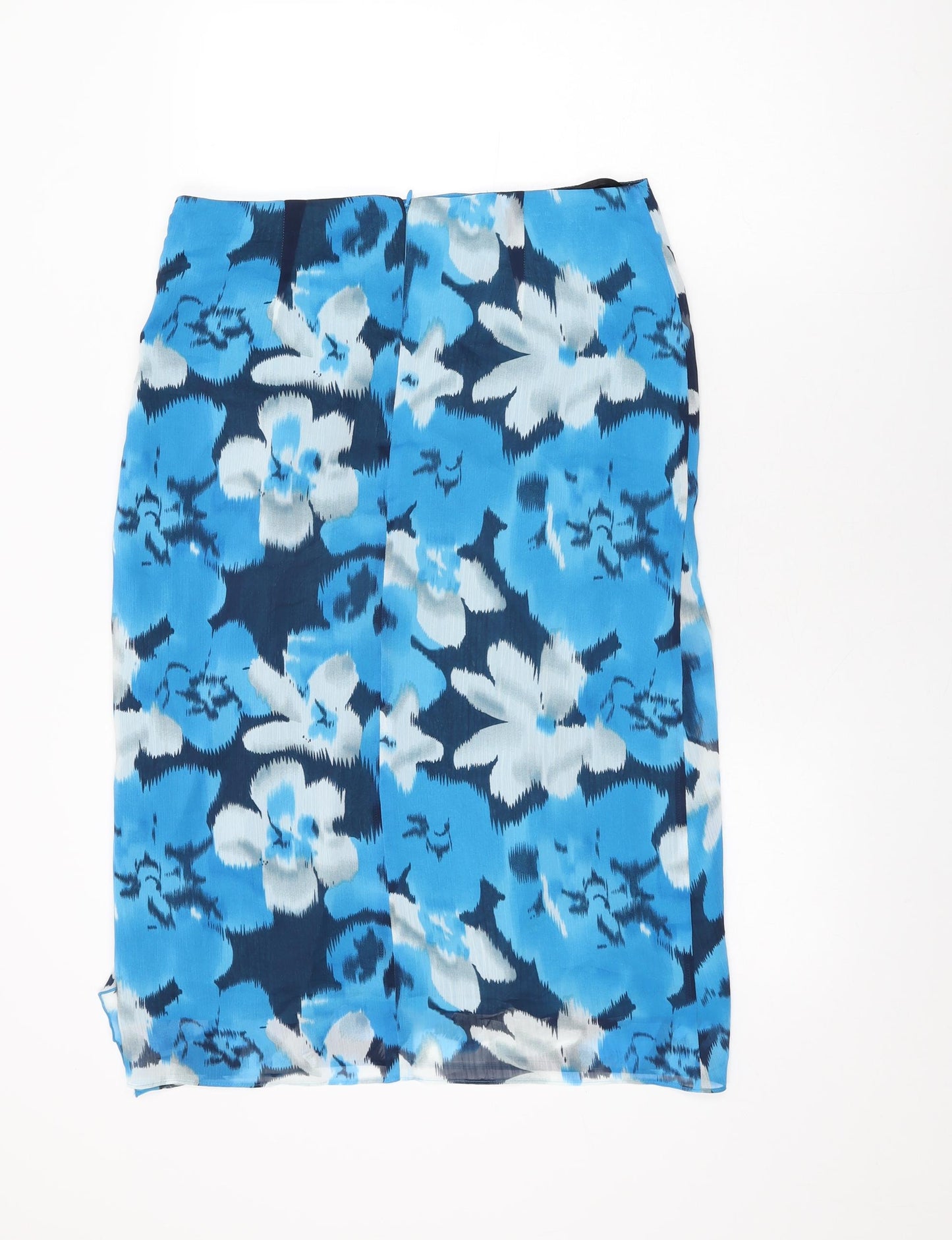 Roman Womens Blue Floral Polyester Swing Skirt Size 12 Zip