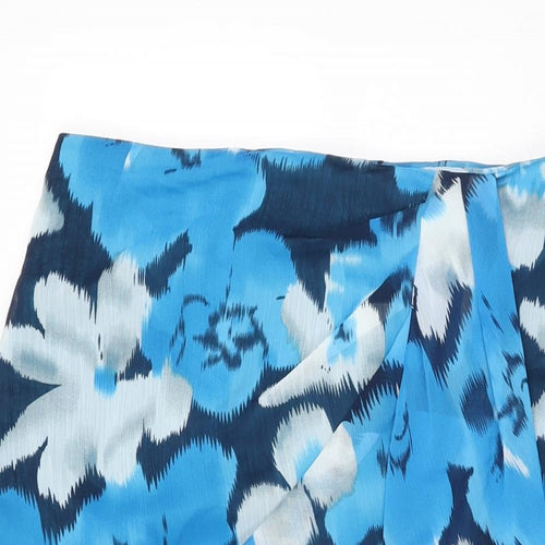 Roman Womens Blue Floral Polyester Swing Skirt Size 12 Zip