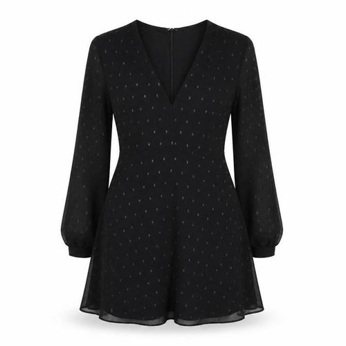 Glamorous Womens Black Polka Dot Polyester Skater Dress Size 10 V-Neck Zip