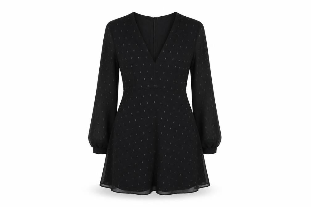 Glamorous Womens Black Polka Dot Polyester Skater Dress Size 10 V-Neck Zip