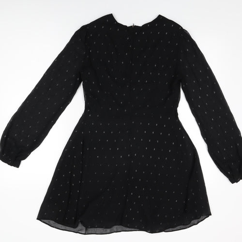 Glamorous Womens Black Polka Dot Polyester Skater Dress Size 10 V-Neck Zip