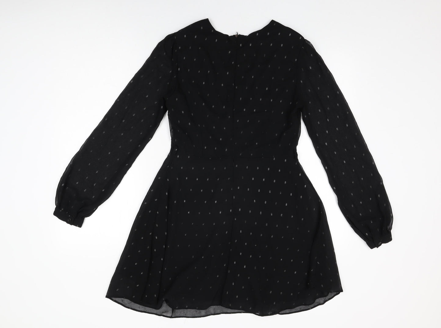 Glamorous Womens Black Polka Dot Polyester Skater Dress Size 10 V-Neck Zip