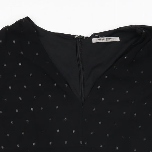 Glamorous Womens Black Polka Dot Polyester Skater Dress Size 10 V-Neck Zip
