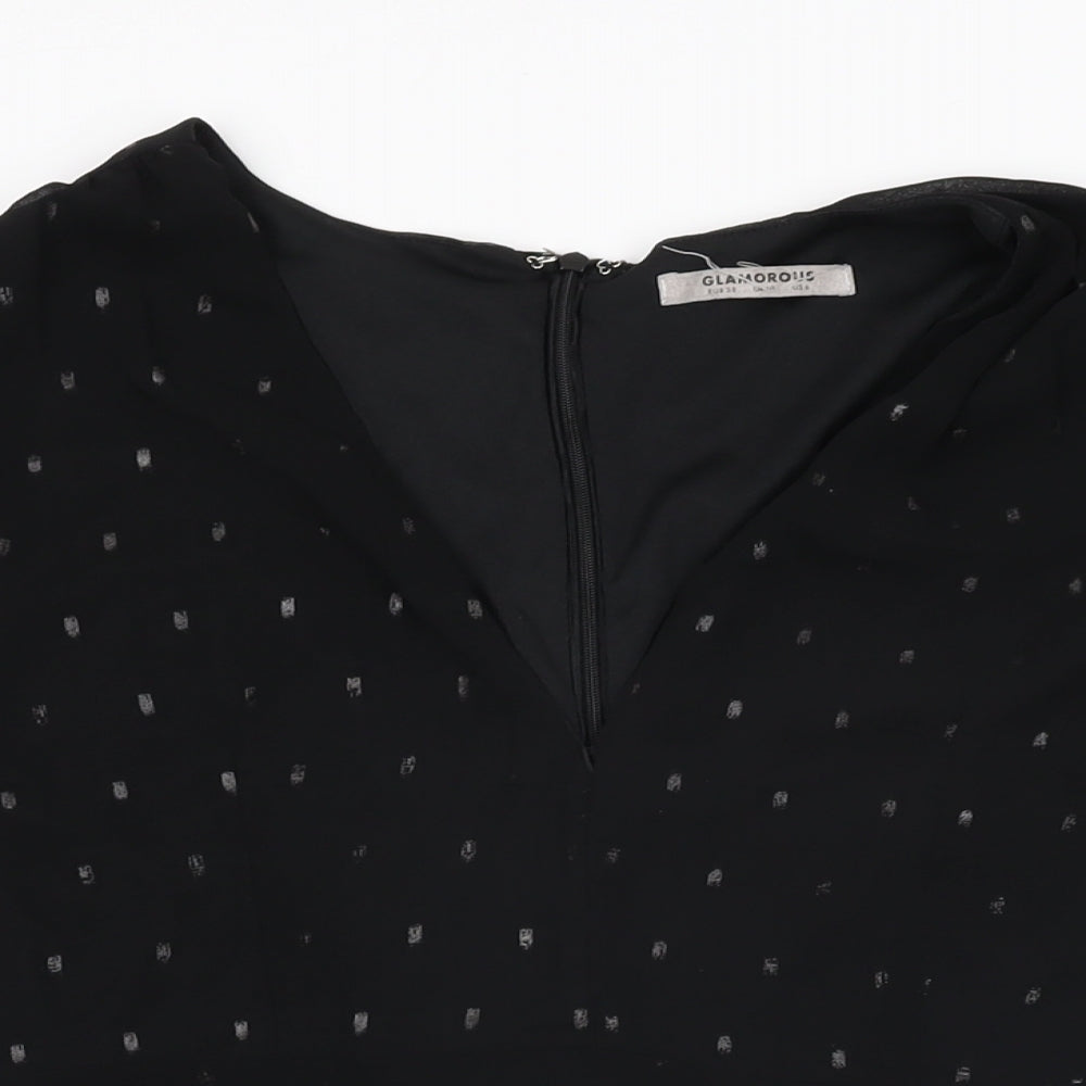 Glamorous Womens Black Polka Dot Polyester Skater Dress Size 10 V-Neck Zip