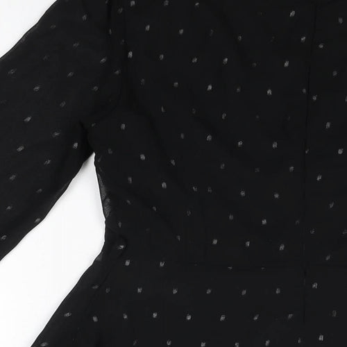 Glamorous Womens Black Polka Dot Polyester Skater Dress Size 10 V-Neck Zip