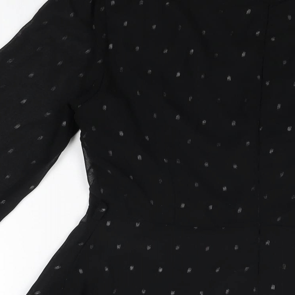 Glamorous Womens Black Polka Dot Polyester Skater Dress Size 10 V-Neck Zip
