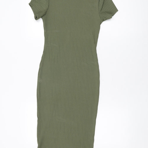 Boohoo Womens Green Polyester Bodycon Size 10 Round Neck Pullover