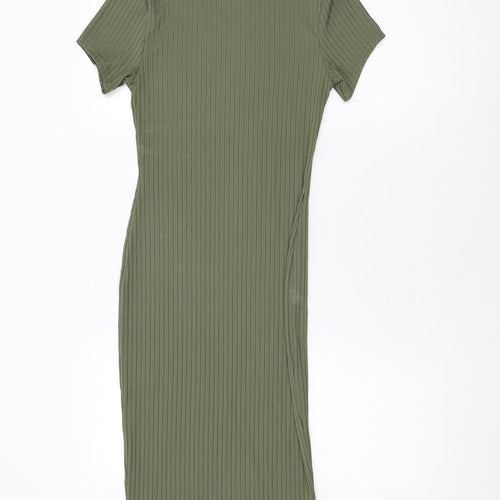 Boohoo Womens Green Polyester Bodycon Size 10 Round Neck Pullover