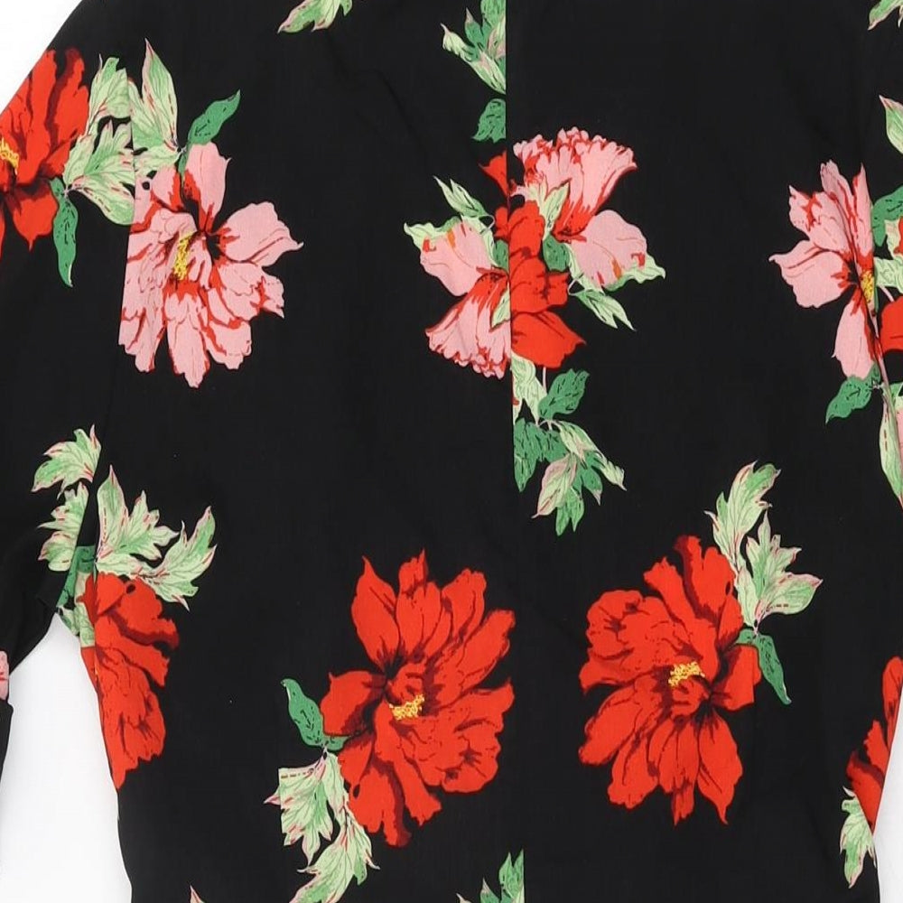 PRETTYLITTLETHING Womens Black Floral Polyester Shift Size 12 V-Neck Zip