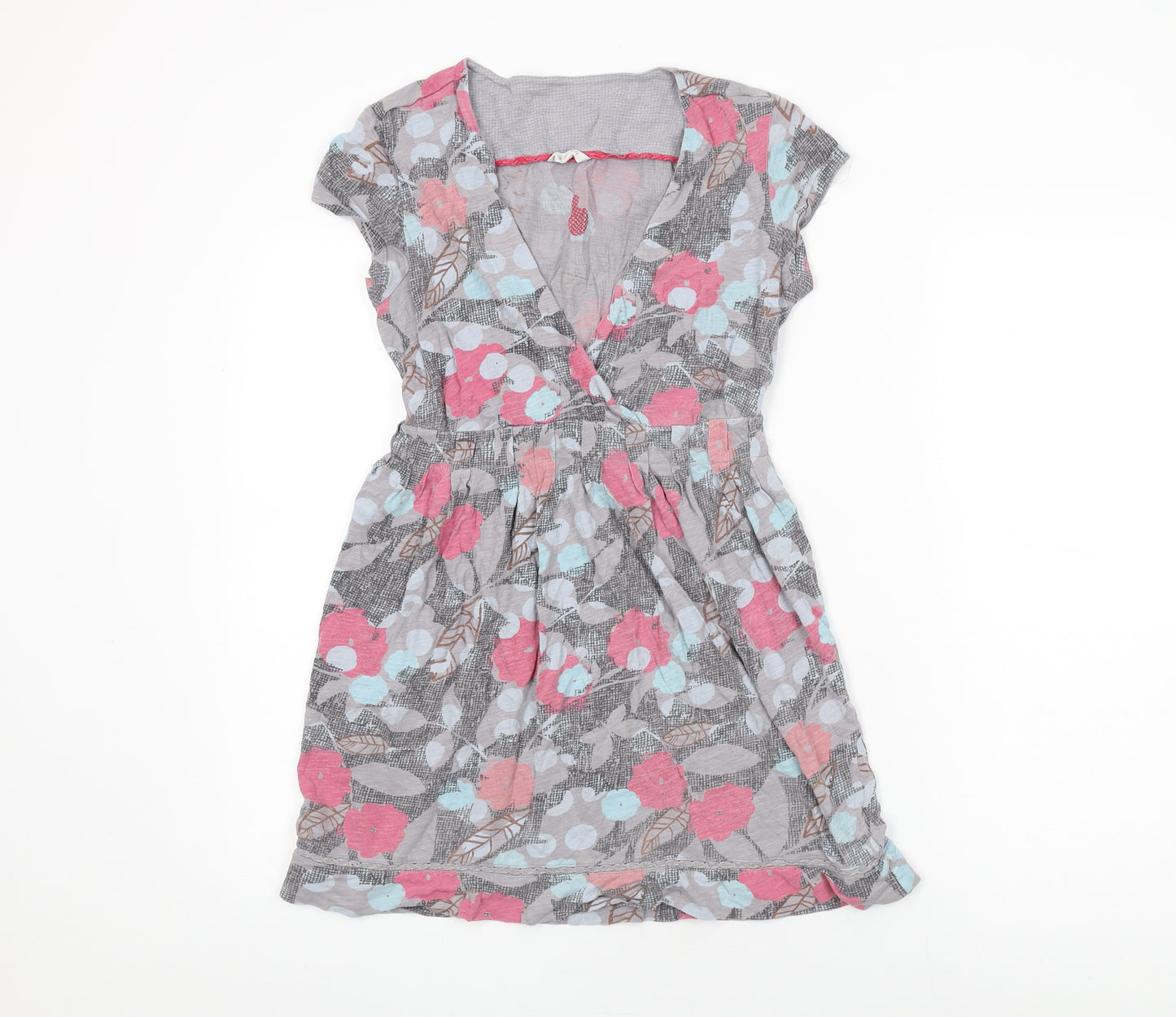 White Stuff Womens Grey Geometric Cotton Basic T-Shirt Size 10 V-Neck