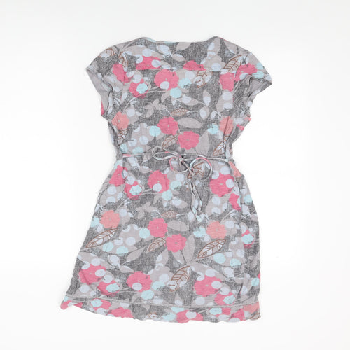 White Stuff Womens Grey Geometric Cotton Basic T-Shirt Size 10 V-Neck