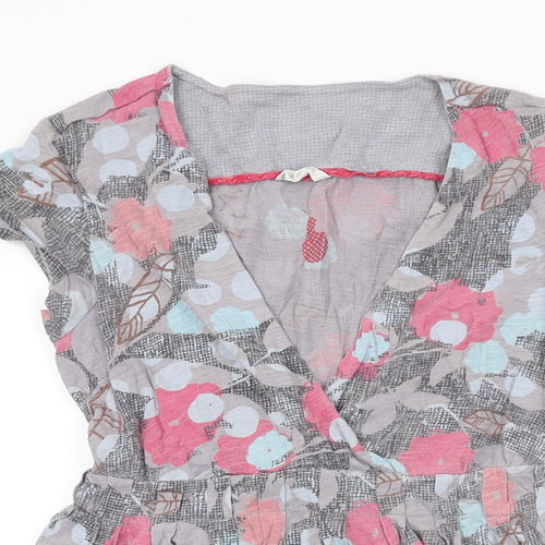 White Stuff Womens Grey Geometric Cotton Basic T-Shirt Size 10 V-Neck