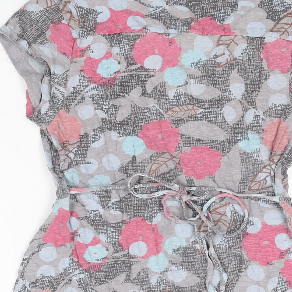 White Stuff Womens Grey Geometric Cotton Basic T-Shirt Size 10 V-Neck