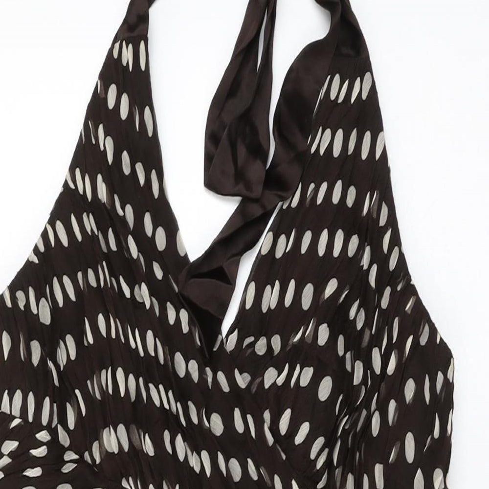 Phase Eight Womens Brown Polka Dot Silk A-Line Size 12 Halter Zip