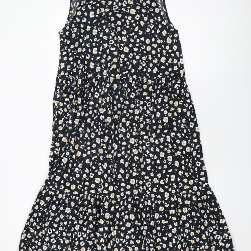 ASOS Womens Black Animal Print Cotton Shift Size 12 Round Neck Tie