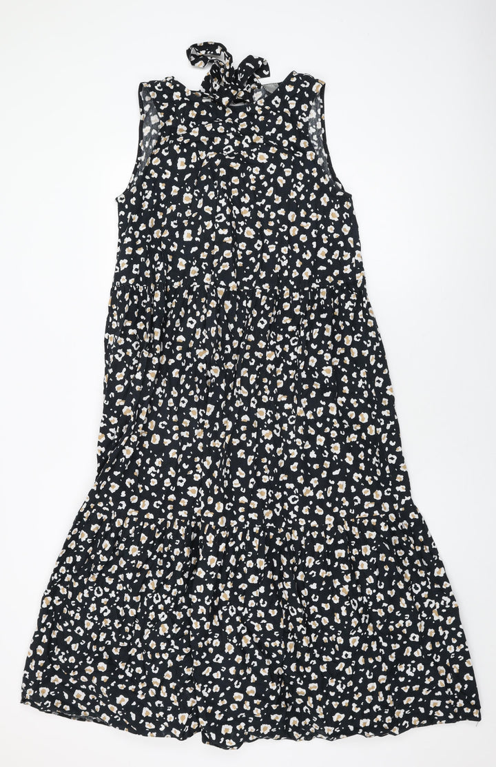 ASOS Womens Black Animal Print Cotton Shift Size 12 Round Neck Tie