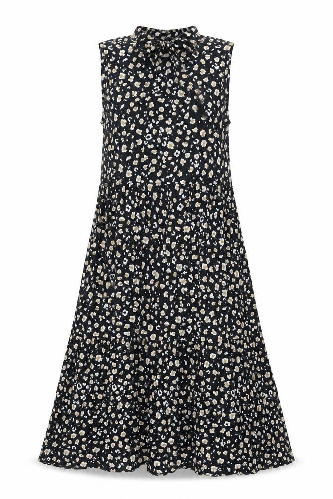 ASOS Womens Black Animal Print Cotton Shift Size 12 Round Neck Tie