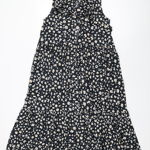 ASOS Womens Black Animal Print Cotton Shift Size 12 Round Neck Tie