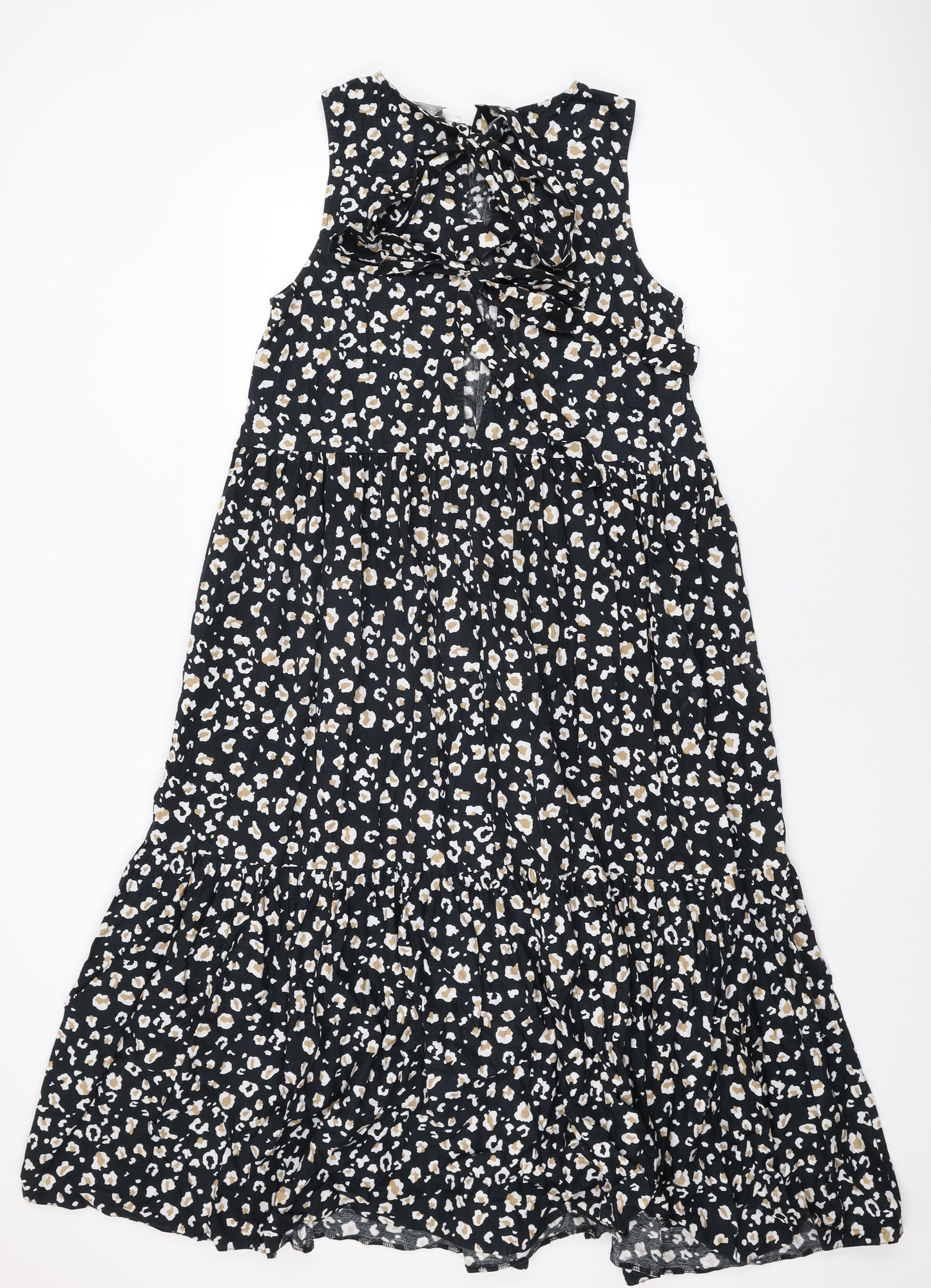 ASOS Womens Black Animal Print Cotton Shift Size 12 Round Neck Tie