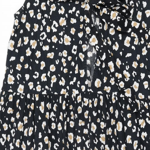 ASOS Womens Black Animal Print Cotton Shift Size 12 Round Neck Tie