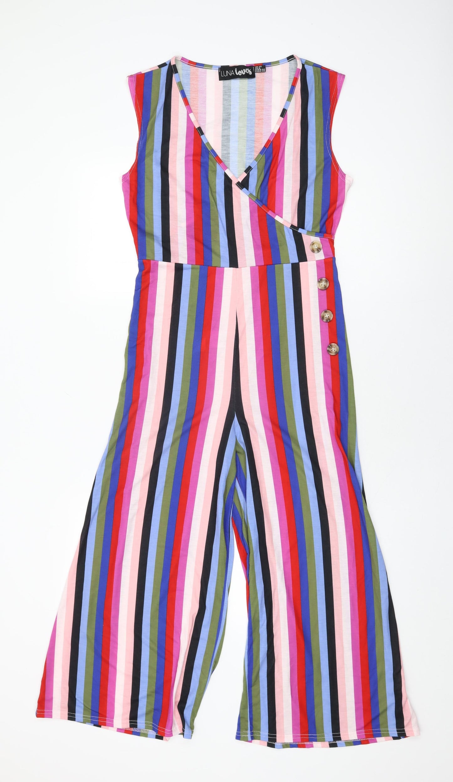 Luna Loves Womens Multicoloured Striped Viscose Jumpsuit One-Piece Size 12 L22 in Pullover