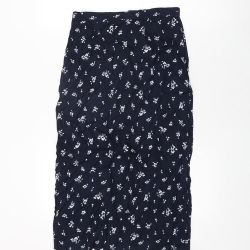 Marks and Spencer Womens Blue Floral Viscose Flare Skirt Size 8 Zip