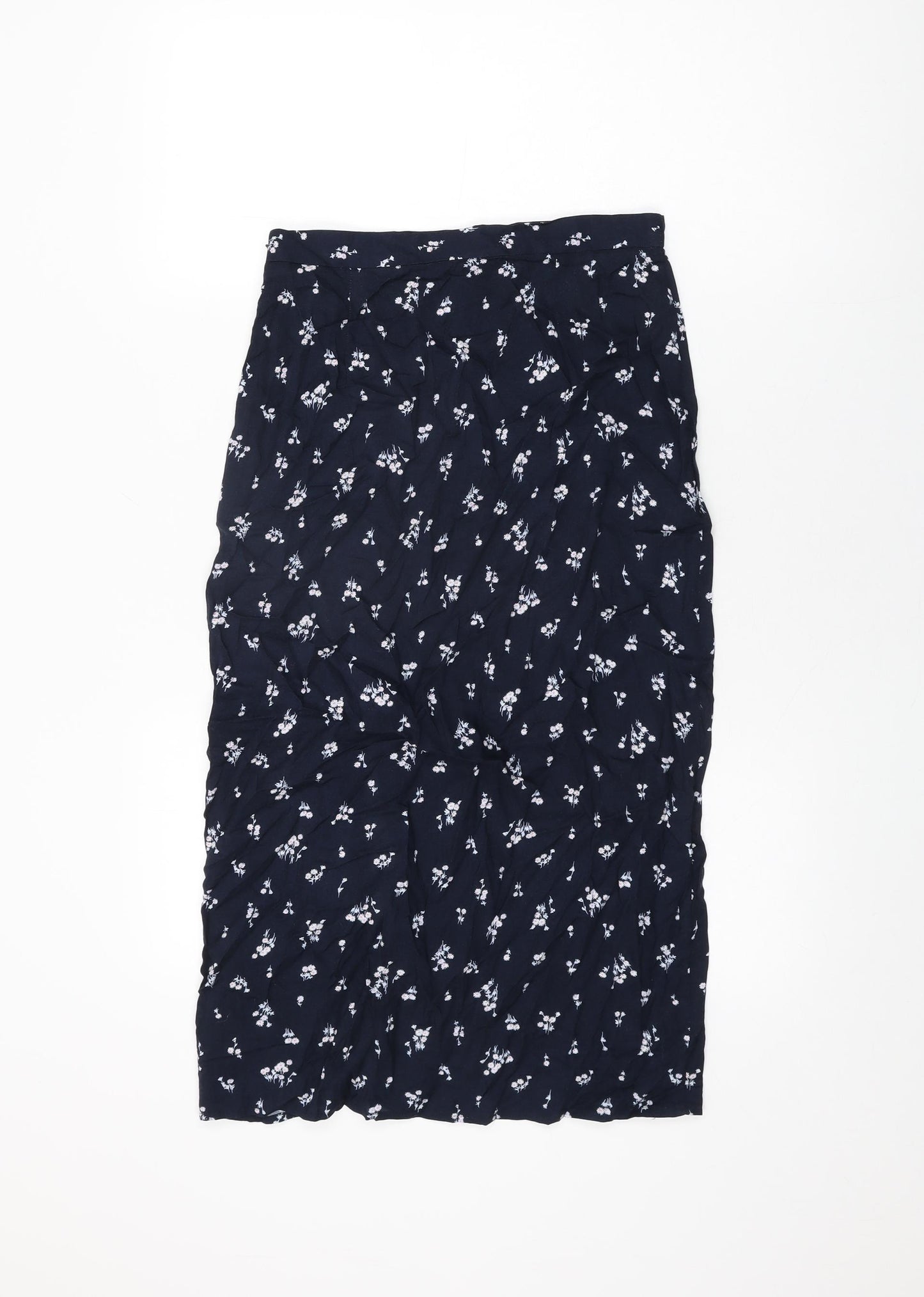 Marks and Spencer Womens Blue Floral Viscose Flare Skirt Size 8 Zip