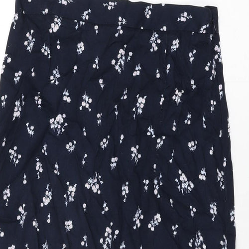 Marks and Spencer Womens Blue Floral Viscose Flare Skirt Size 8 Zip