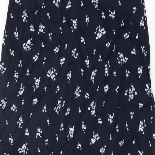 Marks and Spencer Womens Blue Floral Viscose Flare Skirt Size 8 Zip