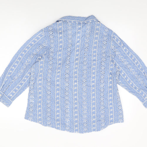 Cotton Traders Womens Blue Floral Cotton Basic Button-Up Size 14 Collared