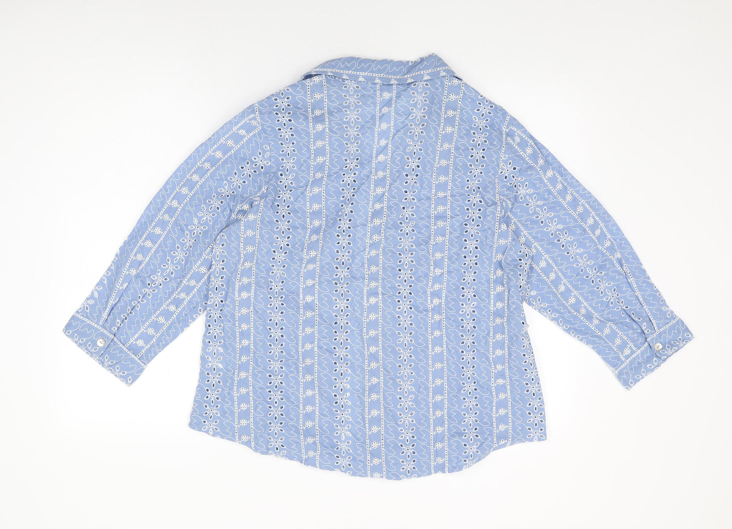 Cotton Traders Womens Blue Floral Cotton Basic Button-Up Size 14 Collared