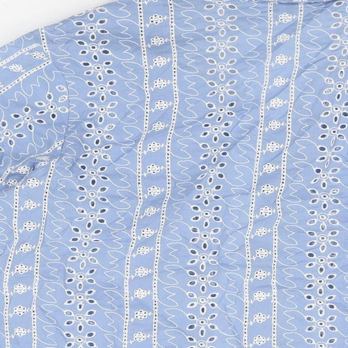 Cotton Traders Womens Blue Floral Cotton Basic Button-Up Size 14 Collared