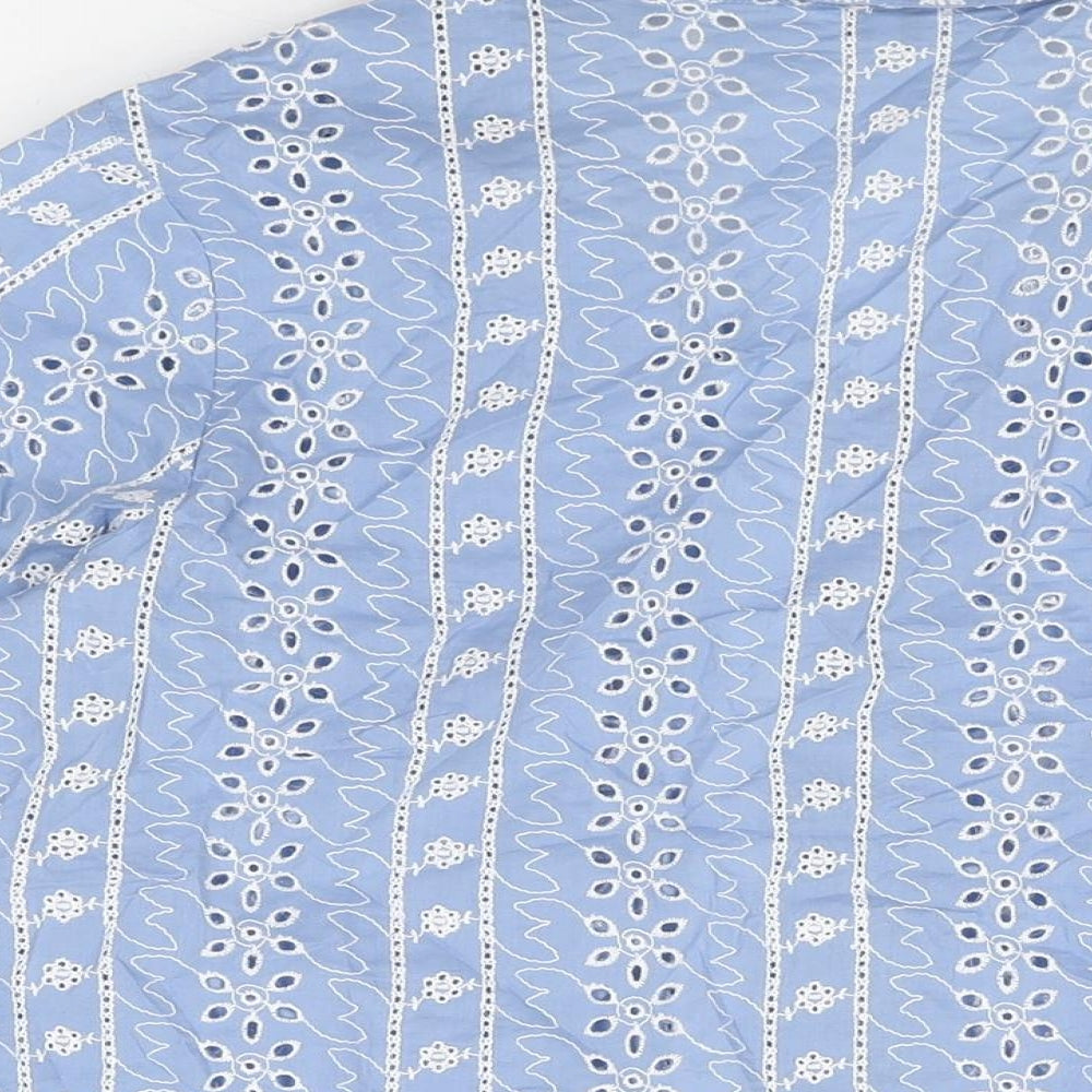 Cotton Traders Womens Blue Floral Cotton Basic Button-Up Size 14 Collared