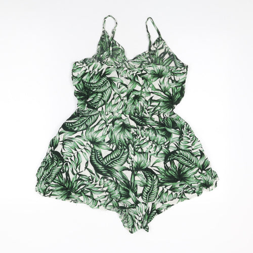 H&M Womens Green Geometric Viscose Playsuit One-Piece Size 14 Pullover