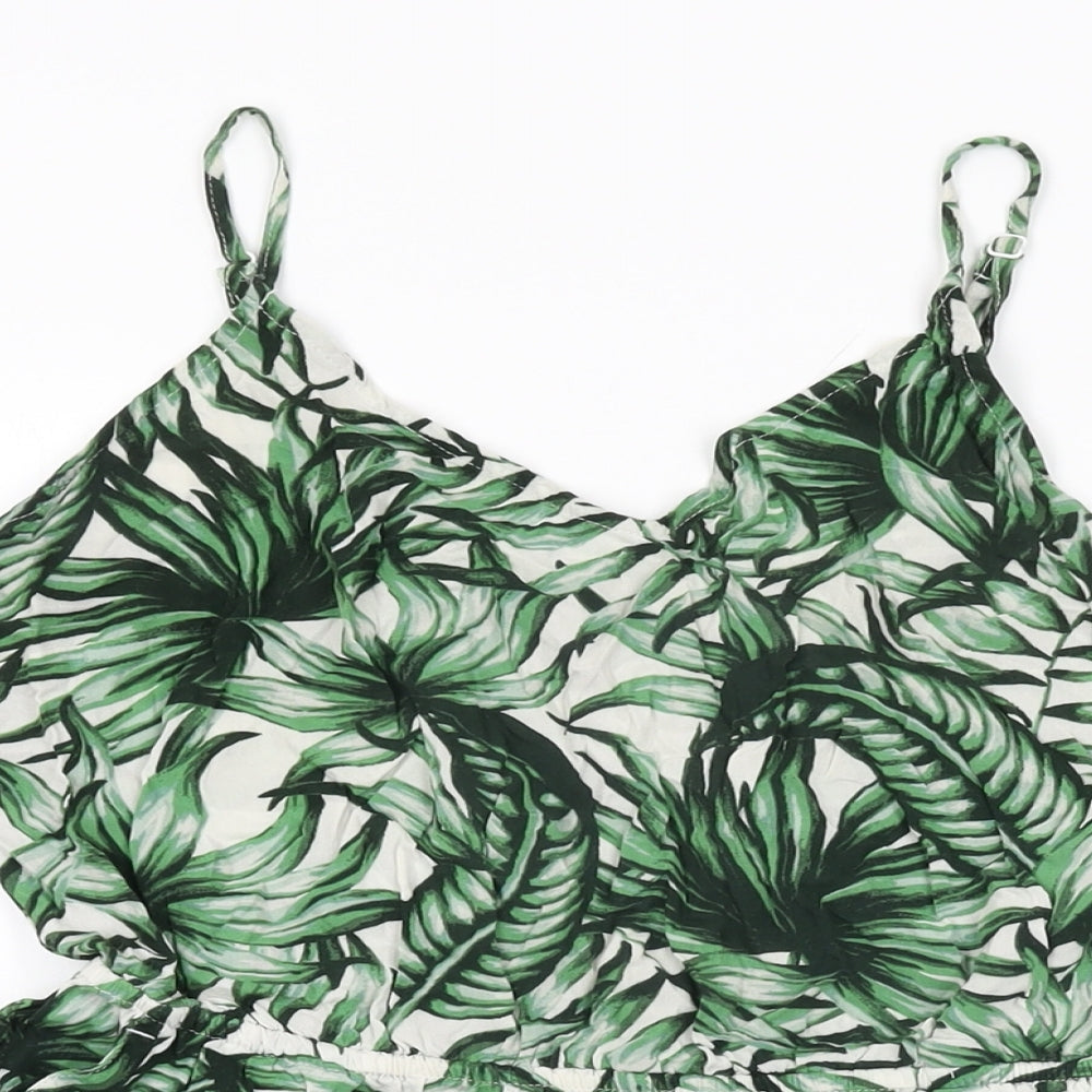 H&M Womens Green Geometric Viscose Playsuit One-Piece Size 14 Pullover