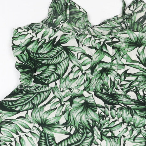 H&M Womens Green Geometric Viscose Playsuit One-Piece Size 14 Pullover