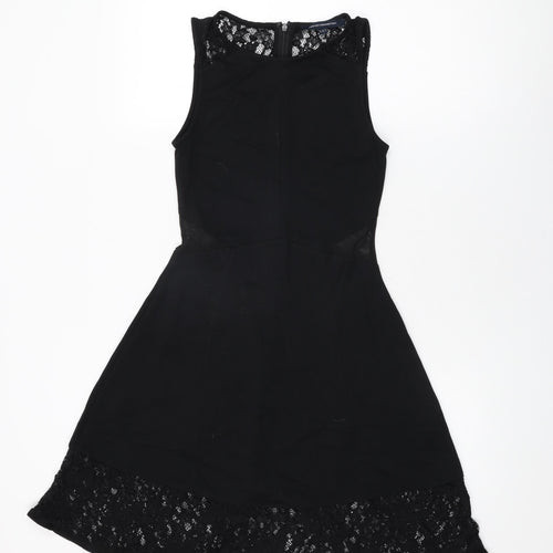 French Connection Womens Black Viscose A-Line Size 8 Round Neck Zip
